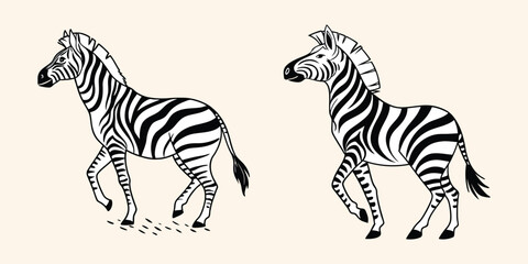 Abstract illustration featuring two monochrome zebra silhouettes vector