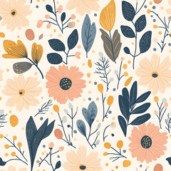 floral flower and leaf elements modern doodle illustrator seamless pattern for wallpaper or background