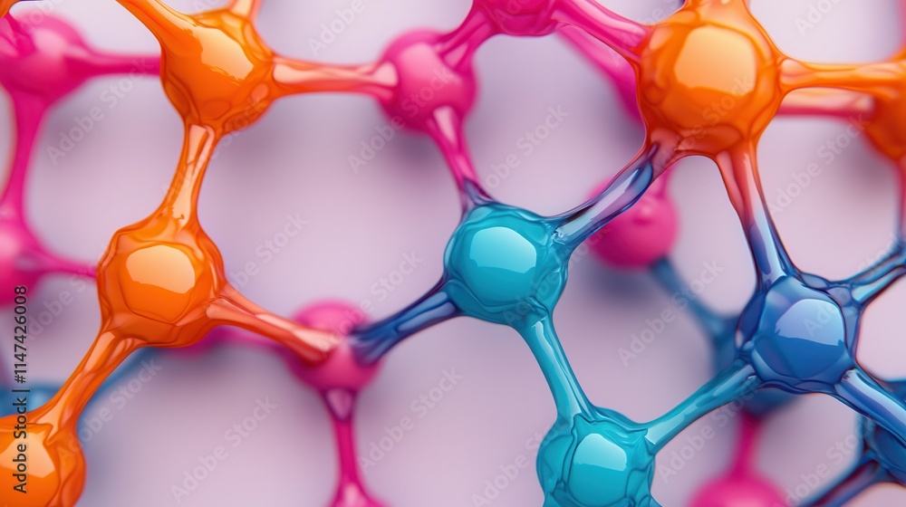 Poster colorful molecular structure on abstract background in close-up view