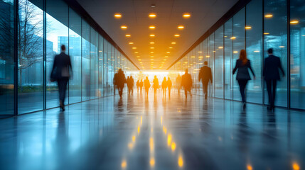 Businesspeople Walk Modern Building Corridor