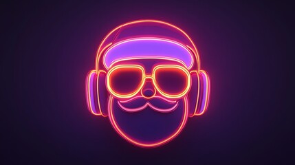 Neon Santa Claus Wearing Headphones and Sunglasses