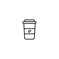 Outline Coffee Cup With Green Sleeve on White Background