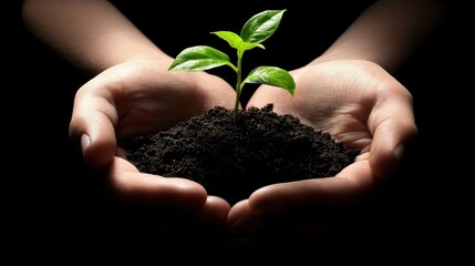Hands Holding Soil with Young Plant Symbolizing Growth and Nurture