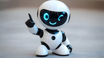 Friendly Robot Points Upwards, Showing AI Innovation