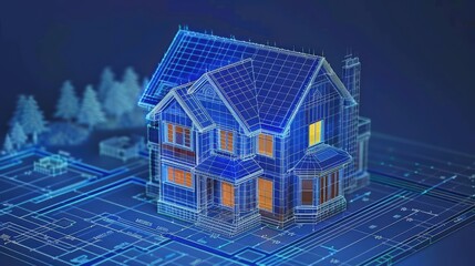 3D Model of a House Blueprint with Detailed Architectural Design