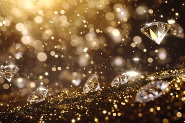 Obraz premium Gold and White Out of Focus Background with Glitter Lights, golden bokeh lights with warm holiday glow. Banner, abstract bokeh 