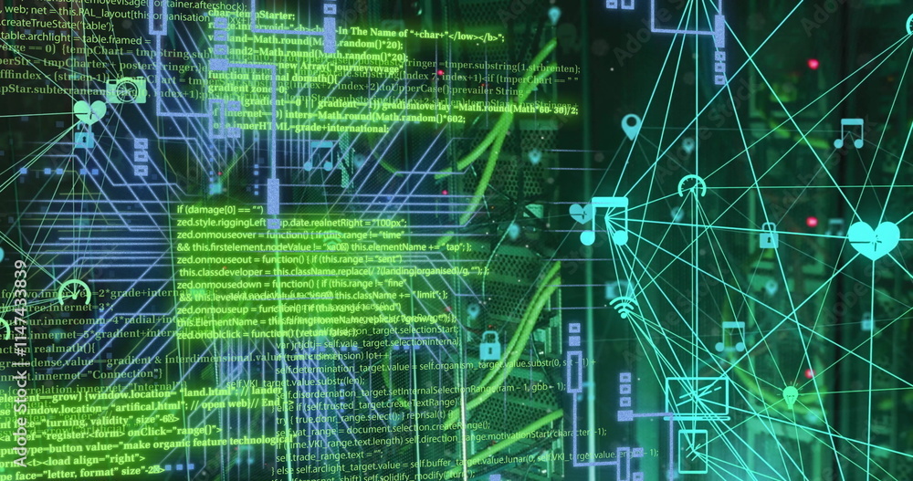 Poster image of connections and data processing over computer servers