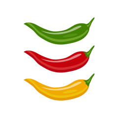 natural chilies spicy pepper. green red and yellow chilly vector isolated  