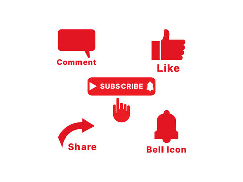 subscribe button like comment share bell icon vector set 