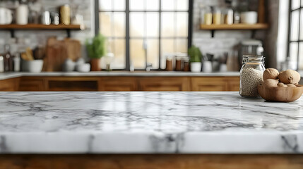 Modern Kitchen: Marble Counter, Grains, Nuts