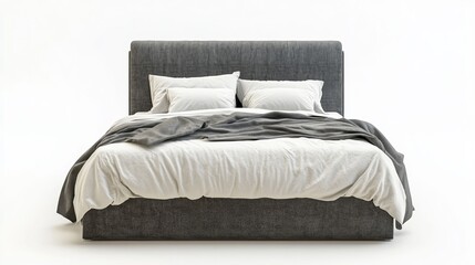 Obraz premium realistic comfortable bed with linens isolated on white background