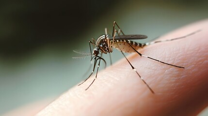 Nasty insect mosquito sitting on her hand and drinks the blood of the pierced skin