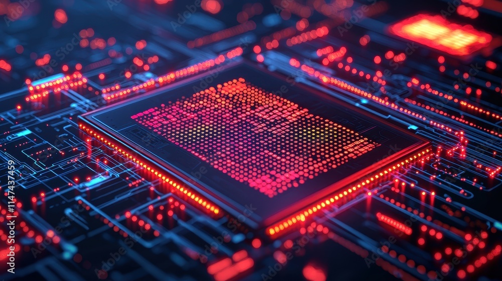 Aufkleber abstract digital circuit board with red and blue lights and patterns