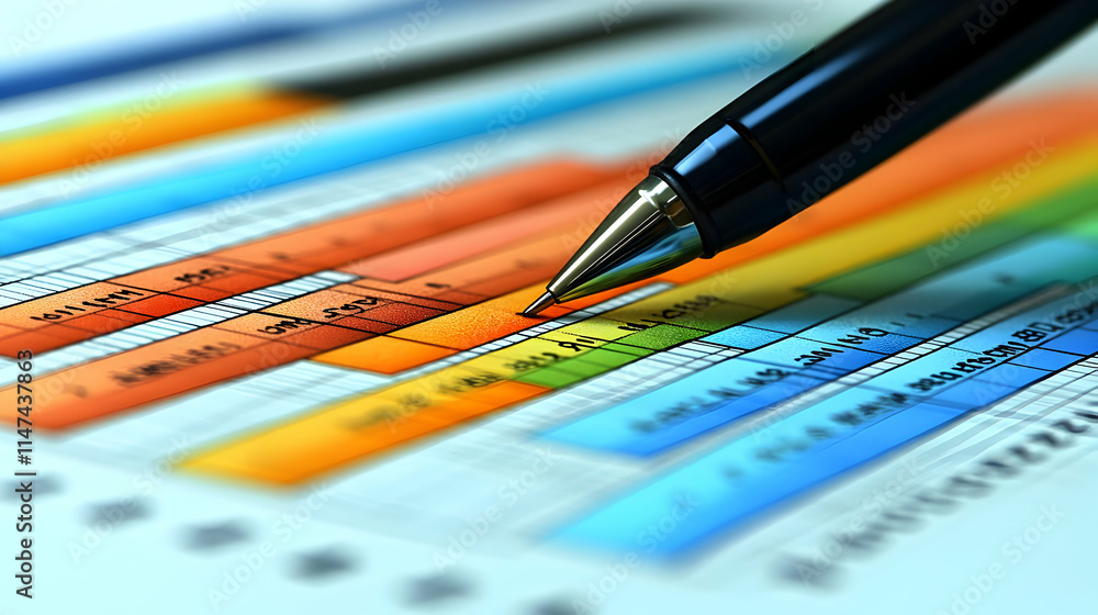 Poster analyzing charts: data interpretation with pen
