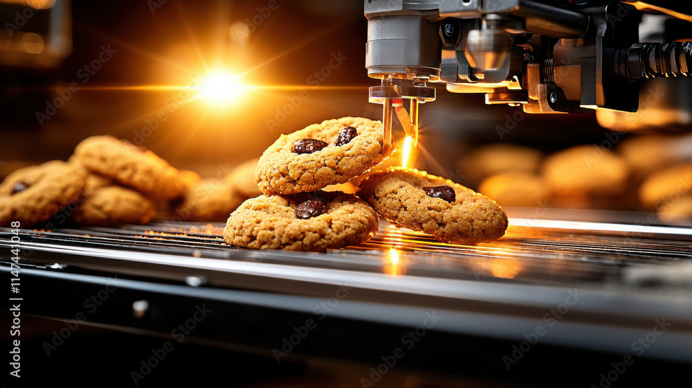 Aufkleber freshly baked cookies are produced by automated system, showcasing precision and efficiency in baker