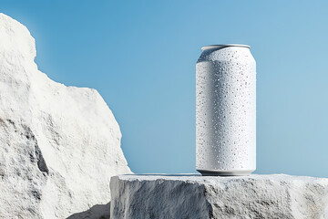Obraz premium Stylish White Metal Can on Rocks Background