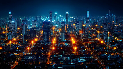 Fototapeta premium Urban Nightscape: City Lights & Network Connections