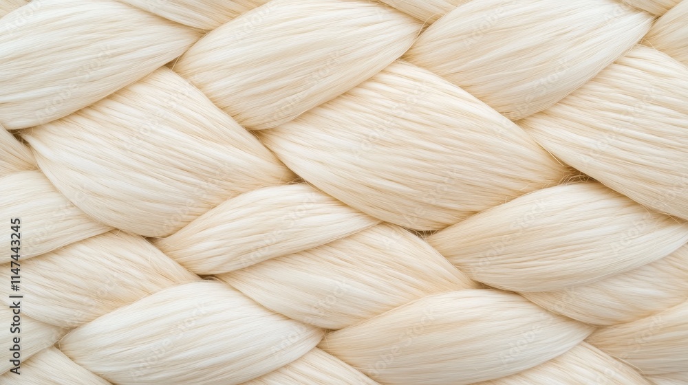 Poster a close-up view of a neatly braided texture in a soft, creamy white color, showcasing the intricate 