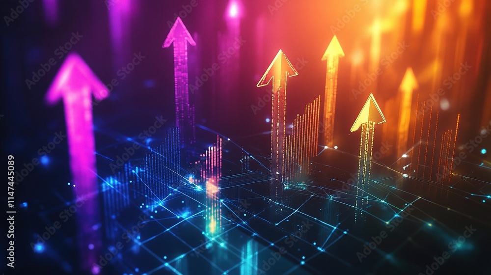 Aufkleber abstract technology background with rising arrows and chart elements