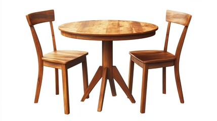 wooden round dining table on isolated white background 