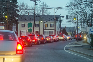 traffic jam on urban street, cars waiting in line