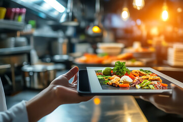 Fototapeta premium Digital Food Ordering in a Restaurant Kitchen