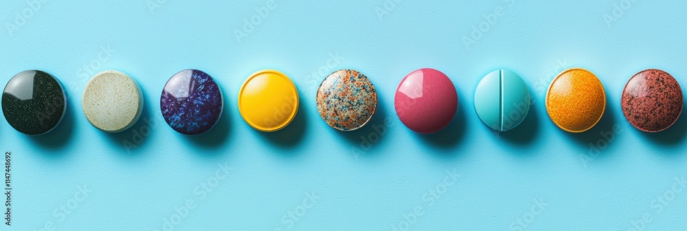 Poster colorful round objects on a bright blue background for design use