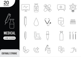 Minimalist Medical Line Icon Set, Perfect for Healthcare and Wellness