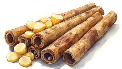 A Group of Cinnamon Sticks and Fresh Lemon Slices.