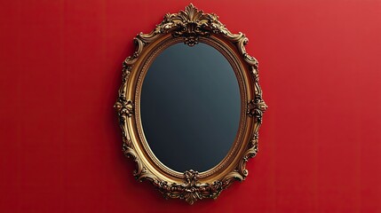 Ornate Gold Mirror Against Red Wall: A Study in Contrast