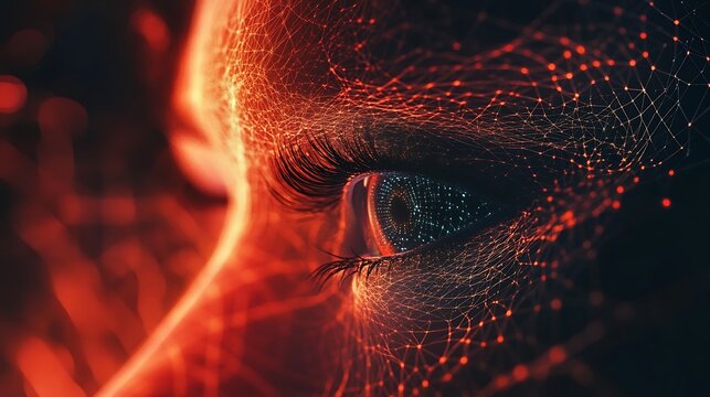 Digital Eye Network Glowing Red Abstract Art