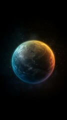 Obraz premium A vibrant, illuminated Earth with colorful hues set against a dark cosmic background, creating a mesmerizing scene.