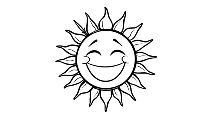 “Laughing Sun Outline Only, No Fill Color, Thicker Line” – A thick-lined doodle of a sun with a big laughing face, drawn in outline style with no fill color on a plain white background.
