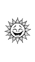 “Laughing Sun Outline Only, No Fill Color, Thicker Line” – A thick-lined doodle of a sun with a big laughing face, drawn in outline style with no fill color on a plain white background.
