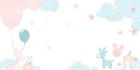 Adorable Baby Animals Balloons Clouds Design