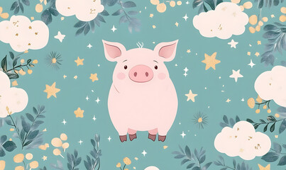 Obraz premium Picture of cute pig, pork, processed food, photograph or illustrator for advertising