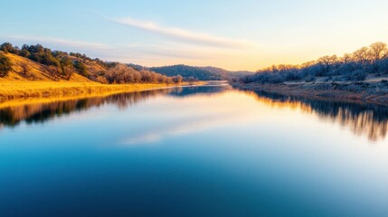 Fototapeta premium Tranquil Lake View at Sunset with Reflections in Nature's Beauty