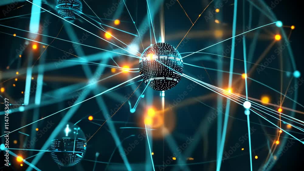 Poster the artwork depicts a vibrant network of points and lines on a dark background, symbolizing advanced