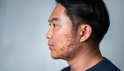 Seborrheic dermatitis on adult man face.