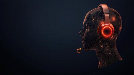 Protecting Privacy from Spam Calls and Scams. A futuristic, digital depiction of a headset-wearing head silhouette against a dark background, showcasing advanced technology.