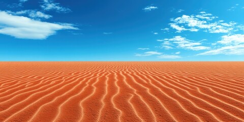 Expansive Desert Landscape Arid Region Nature Bright Blue Sky Wide-Angle View Serenity and Isolation in Nature's Vastness