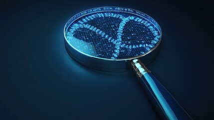 DNA sequencing and a magnifier are used to illustrate the genetic engineering concept. DNA molecules that are wireframed form a mesh. modifiable template for DNA coding. notion of science and biotechn