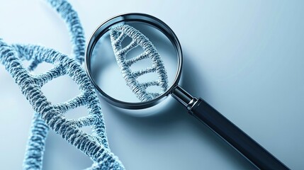 DNA sequencing and a magnifier are used to illustrate the genetic engineering concept. DNA molecules that are wireframed form a mesh. modifiable template for DNA coding. notion of science and biotechn