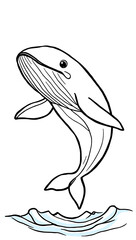 Fototapeta premium “Playful Whale Spouting Water Outline Only, No Fill Color, Thicker Line” – A doodle of a happy whale spouting water from its blowhole, drawn in thick lines with no fill color on a white background. 