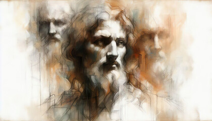 A collection of artistic portraits of men and women. Each portrait shows a person with expressive details and neutral backgrounds, highlighting the subjects' features and emotions.