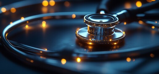 A stethoscope surrounded by soft glowing lights, symbolizing healthcare.
