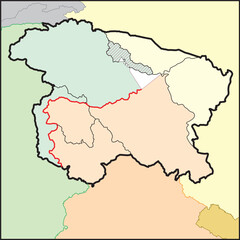 Map of Kashmir is a geographical region of the Indian subcontinent - Political Map of Kashmir with borders - outline
