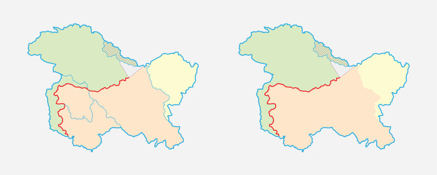 Map of Kashmir is a geographical region of the Indian subcontinent - Political Map of Kashmir with borders - outline