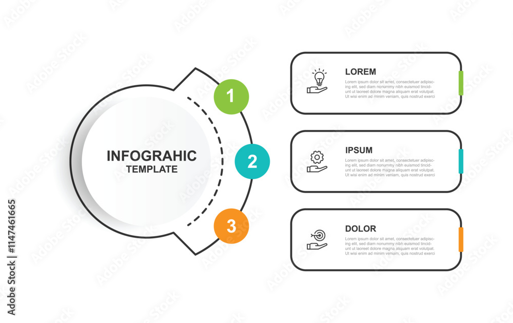 Aufkleber 3 step line circle diagram infographic with icons suitable for business information and web presentation