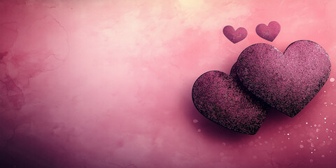 Obraz premium Elegant design with two textured purple hearts on a subtle pink gradient background creating a romantic feel